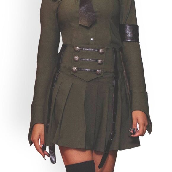 High Waist Military Green Black Leather Harness Straps Skirt Killstar NEW - Picture 1 of 4